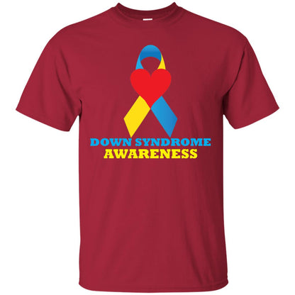 Yellow And Blue Ribbon Down Syndrome Awareness T-shirt Cardinal