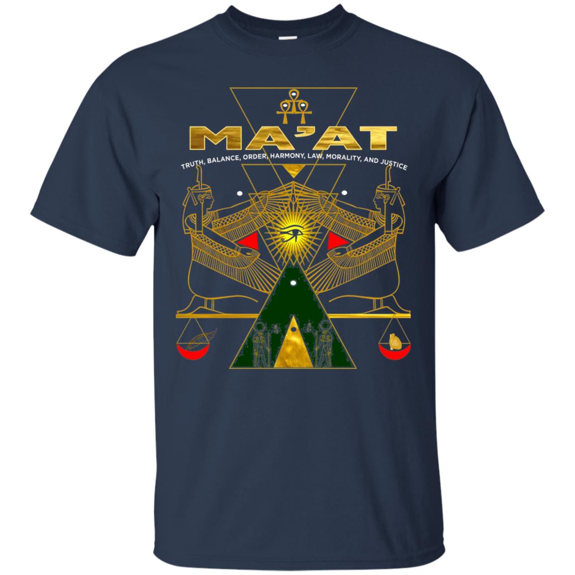 Sacred Kemetic Geometry Goddess Maat T-shirt Navy