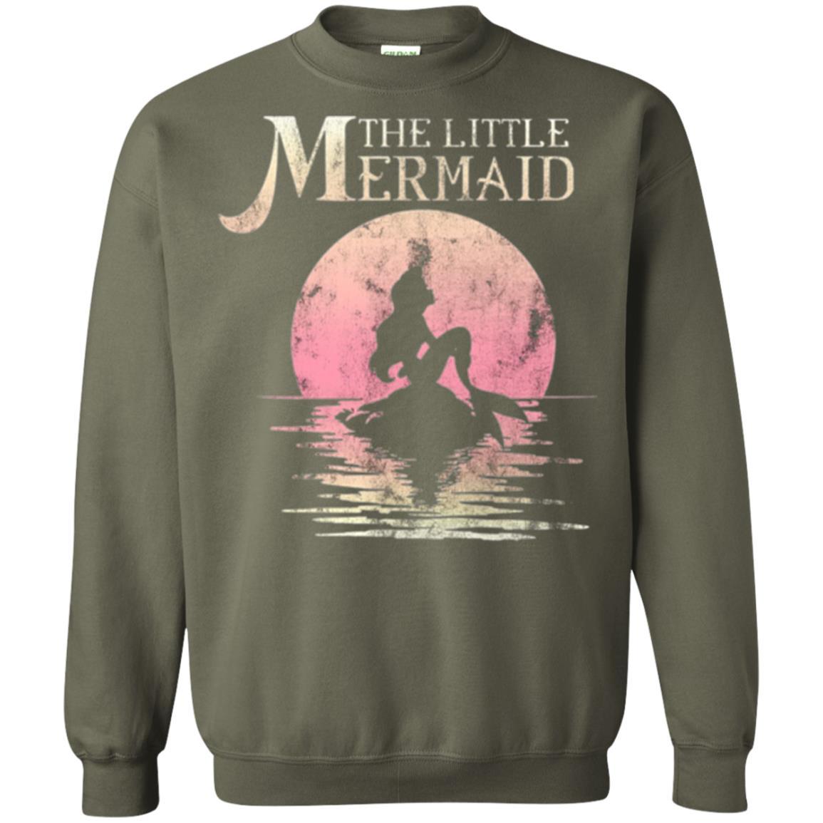 Cartoon T-shirt The Little Mermaid Ariel Rock Moon Silhouette Military Green