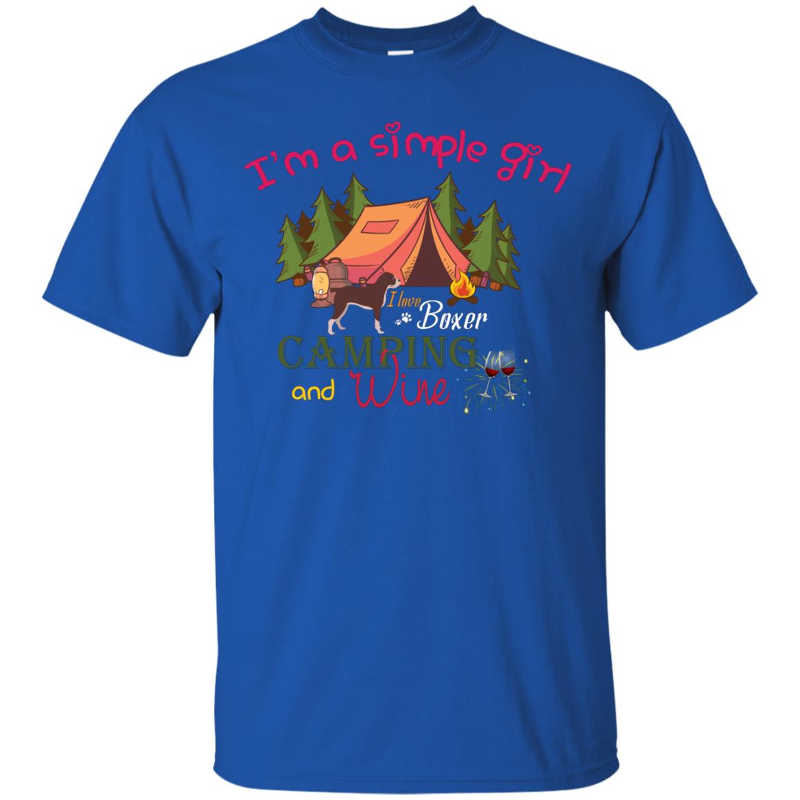 I’m A Simple Girl I Love Boxer Dog Camping And Wine Shirt Royal
