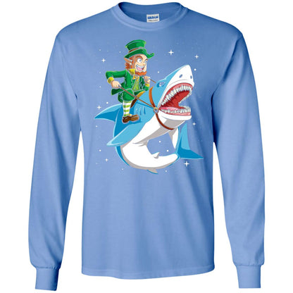 Leprechaun Riding Shark St Patricks Day T-shirt Carolina Blue