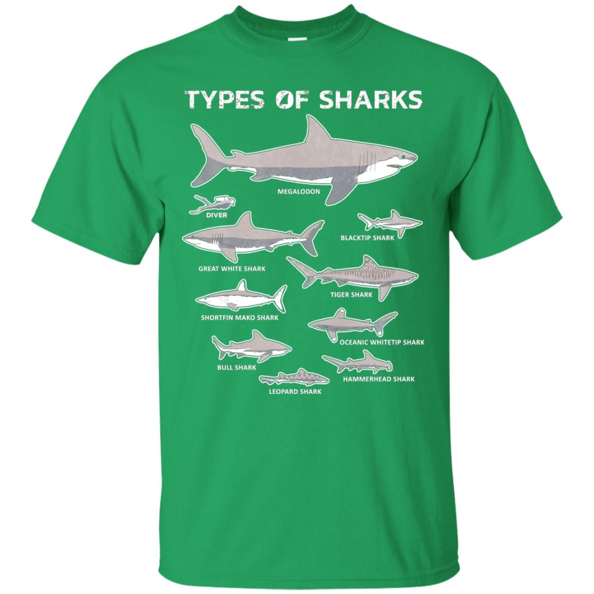 9 Types Of Sharks Educational Academic Ocean T-shirt Irish Green