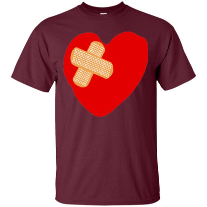Funny Patched Up Heart Graphic T-shirt Maroon