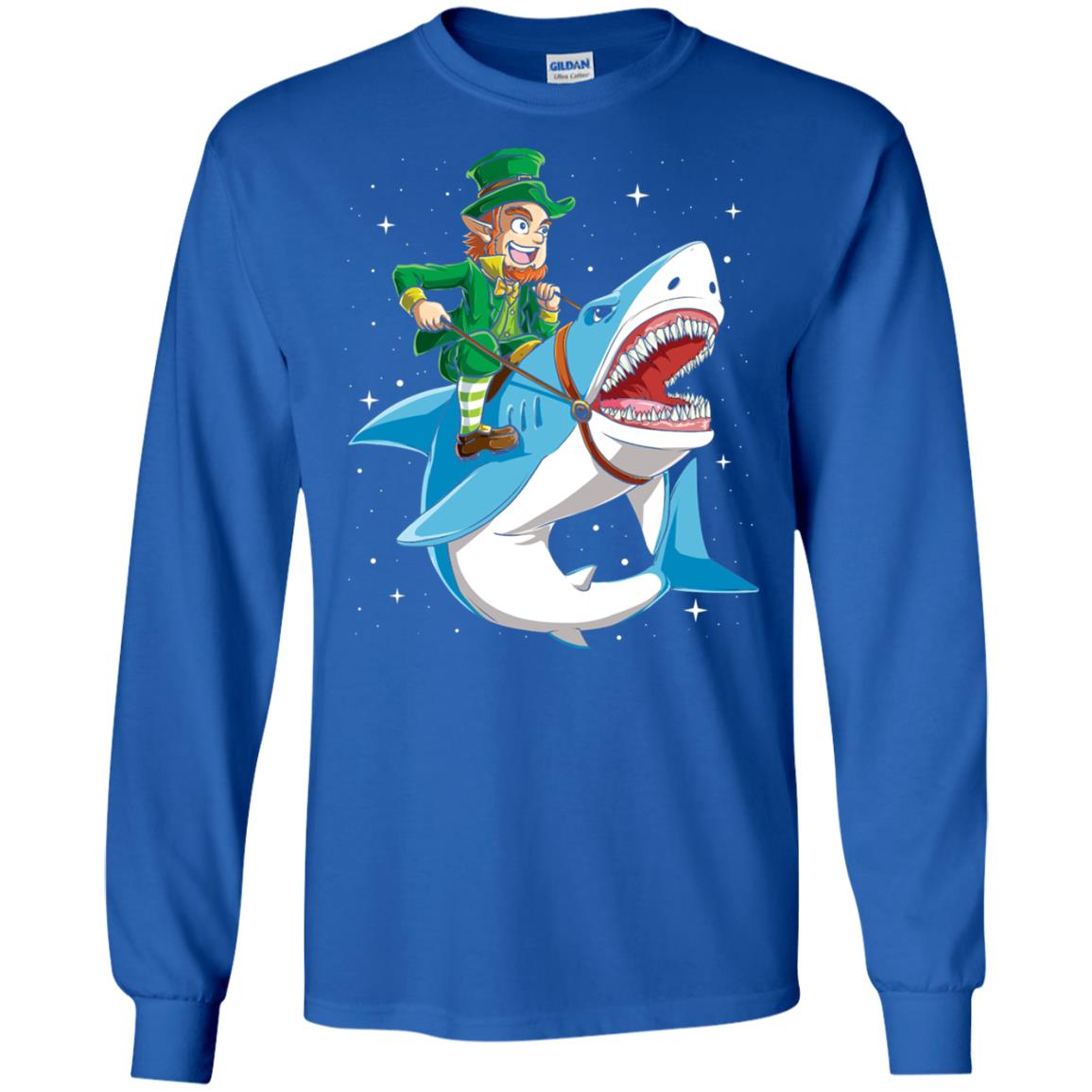 Leprechaun Riding Shark St Patricks Day T-shirt Royal