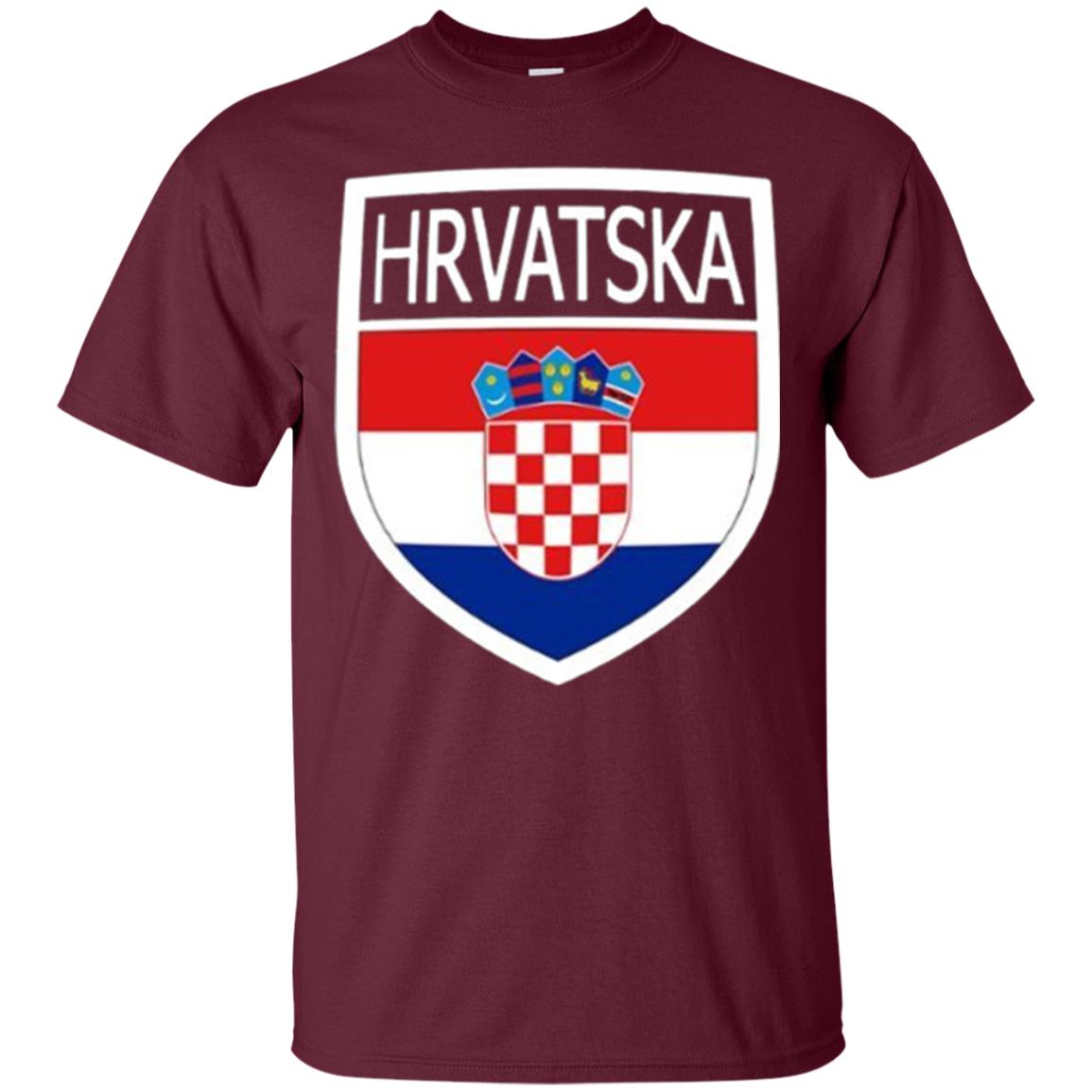 Croatia Shield T-shirt Hrvatska Patch Croatian Flag Badge Maroon