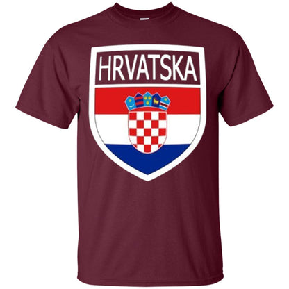 Croatia Shield T-shirt Hrvatska Patch Croatian Flag Badge Maroon
