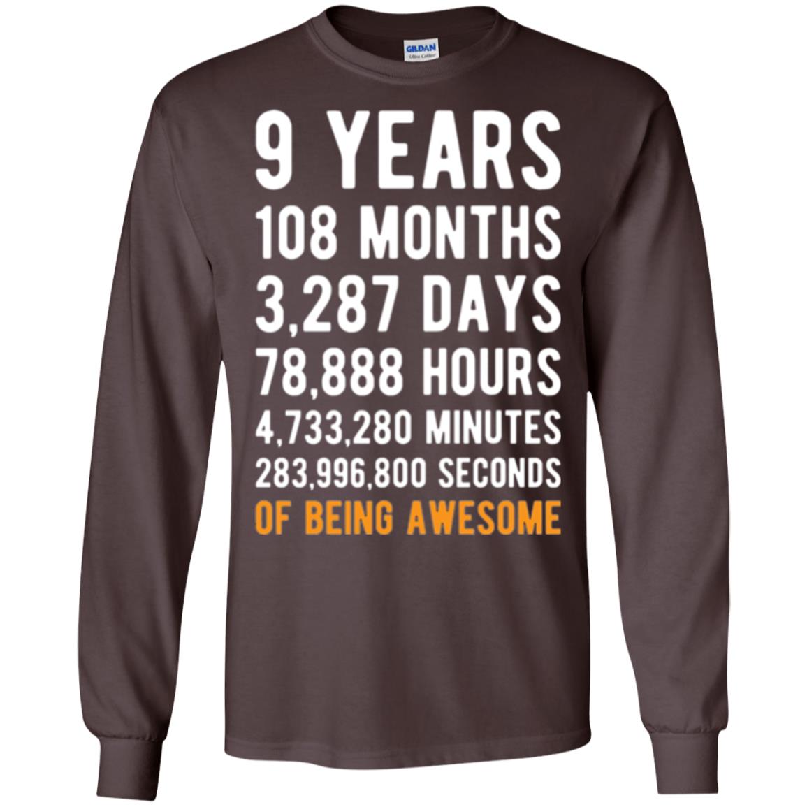 9th Birthday T-shirt 9 Years Old Being Awesome Dark Chocolate