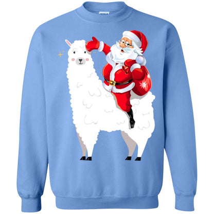 Alpaca Llama And Santa Claus X-mas Gift Shirt Carolina Blue