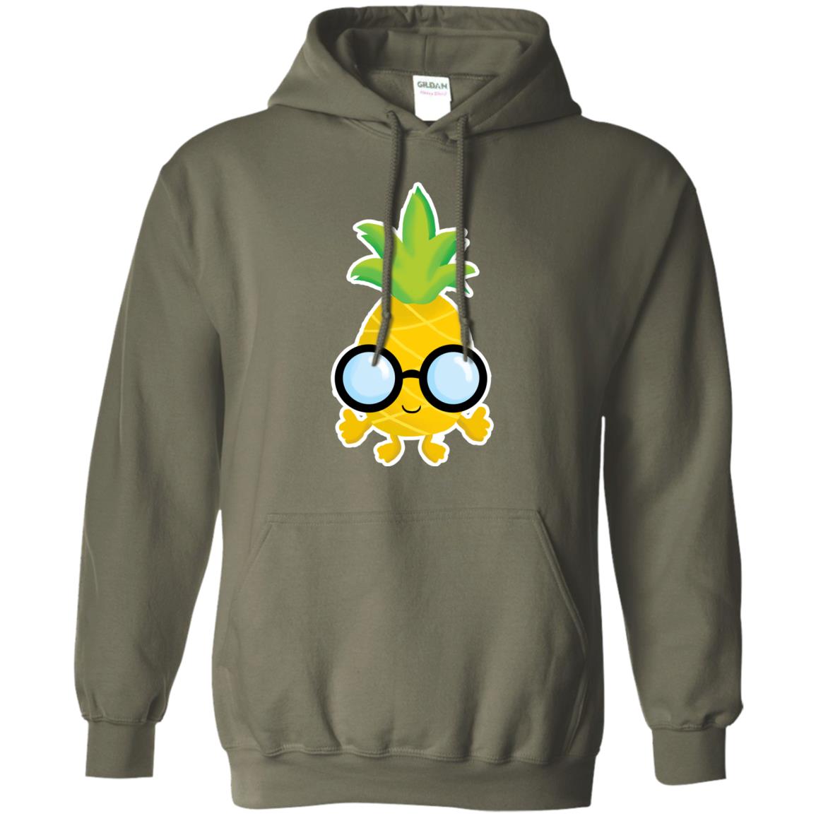 Funny Pineapple With Glasses For Boys Mens Shirt Military Green