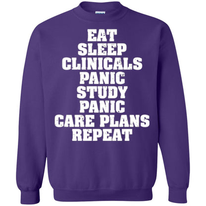 Funny Nursing Student T-shirt Eat Sleep Clinicals Panic Purple