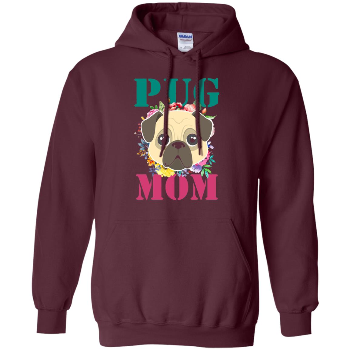 Floral Pug Mom T-shirt Puppy Pet Lover Maroon
