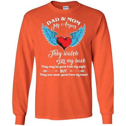 Dad And Mom My Angels They Watch Over My Back Family T-shirt Orange