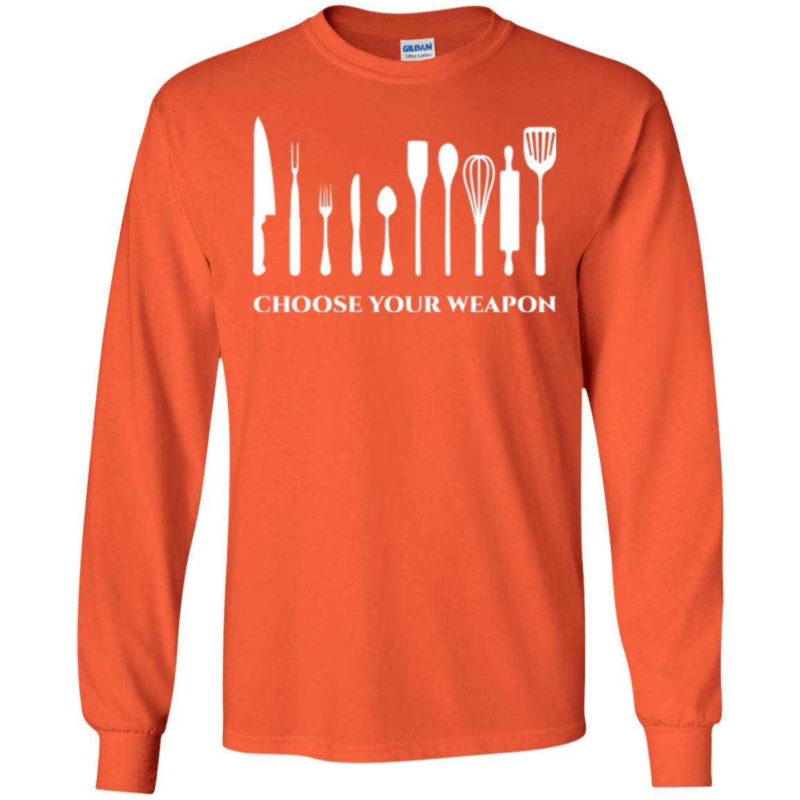 Chef Kitchen Cutlery T-shirt Choose Your Weapon Orange