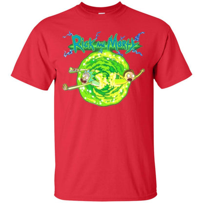 Rick Morty T-shirt Portal Glow Lightning Logo Red