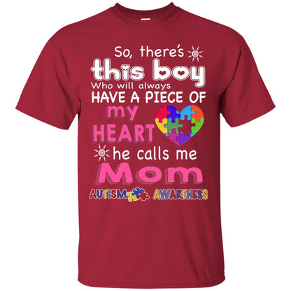 There_s This Boy He Call Me Mom Autism Awareness T-shirt Cardinal