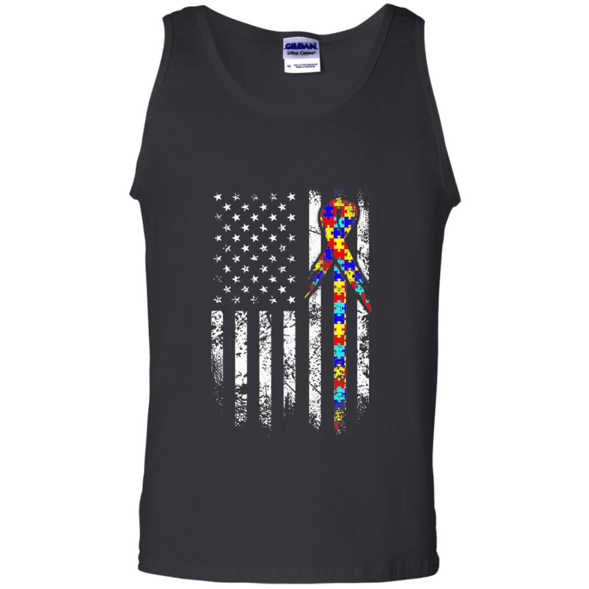 American Flag Distressed Autism Awareness T-shirt Black