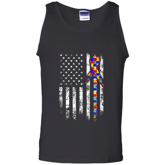 American Flag Distressed Autism Awareness T-shirt Black