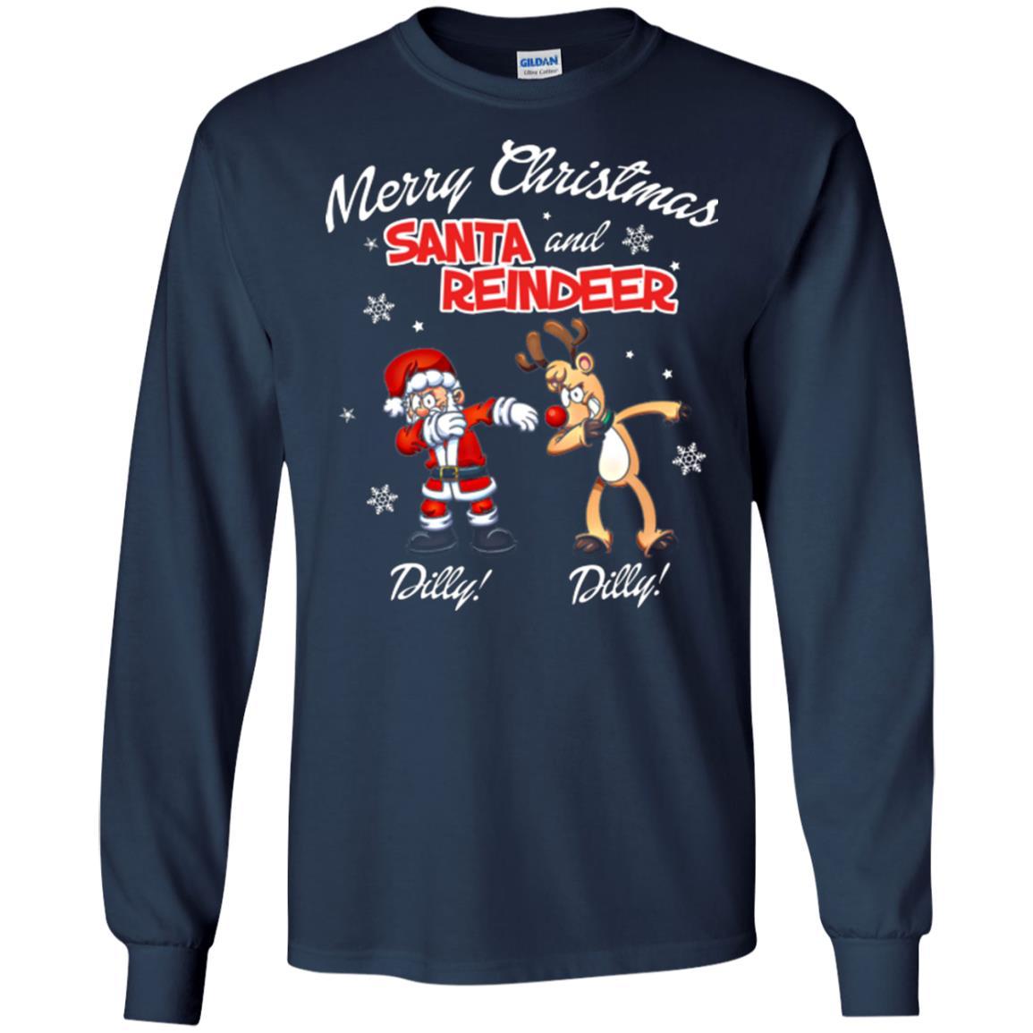 Christmas T-shirt Merry Christmas Santa And Reindeer Dilly Dilly Navy