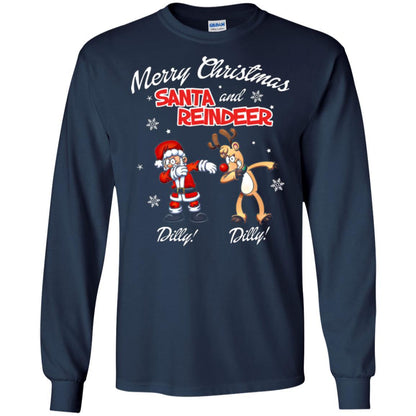 Christmas T-shirt Merry Christmas Santa And Reindeer Dilly Dilly Navy