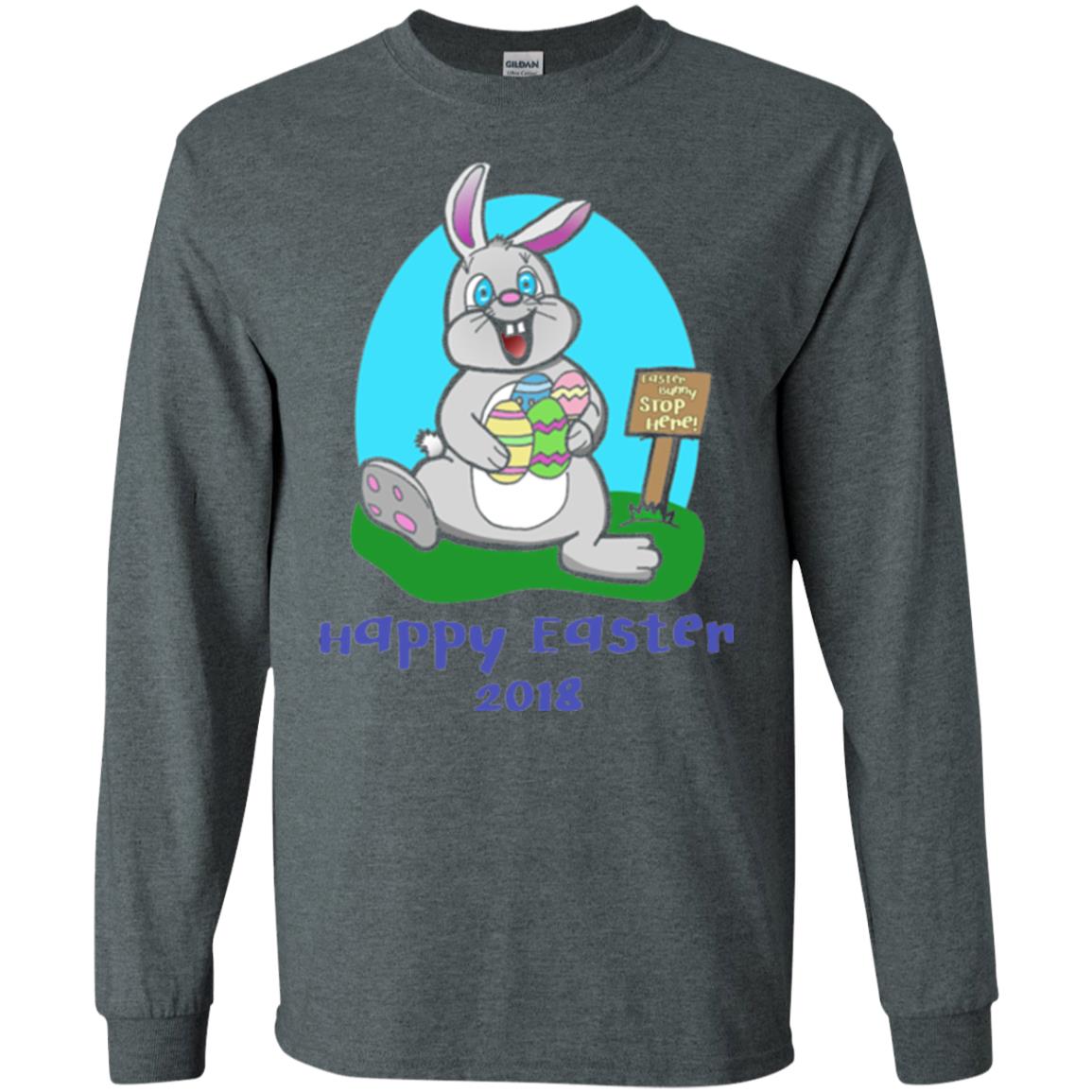 Easter Bunny Stop Here Funny Easter Day T-shirt Dark Heather