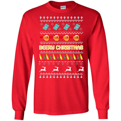 Beery Christmas Merry X-mas Beer Drinking Lovers Gift Shirt Red
