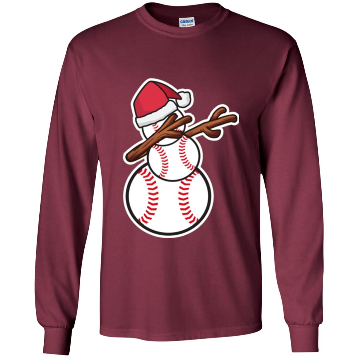 Christmas T-shirt Dabbing Snowman Baseball Maroon