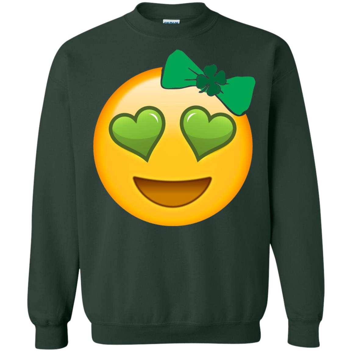 Emoji Green Heart Eyes Bow Saint Patricks Day Shirt For Girls Forest Green