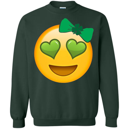 Emoji Green Heart Eyes Bow Saint Patricks Day Shirt For Girls Forest Green