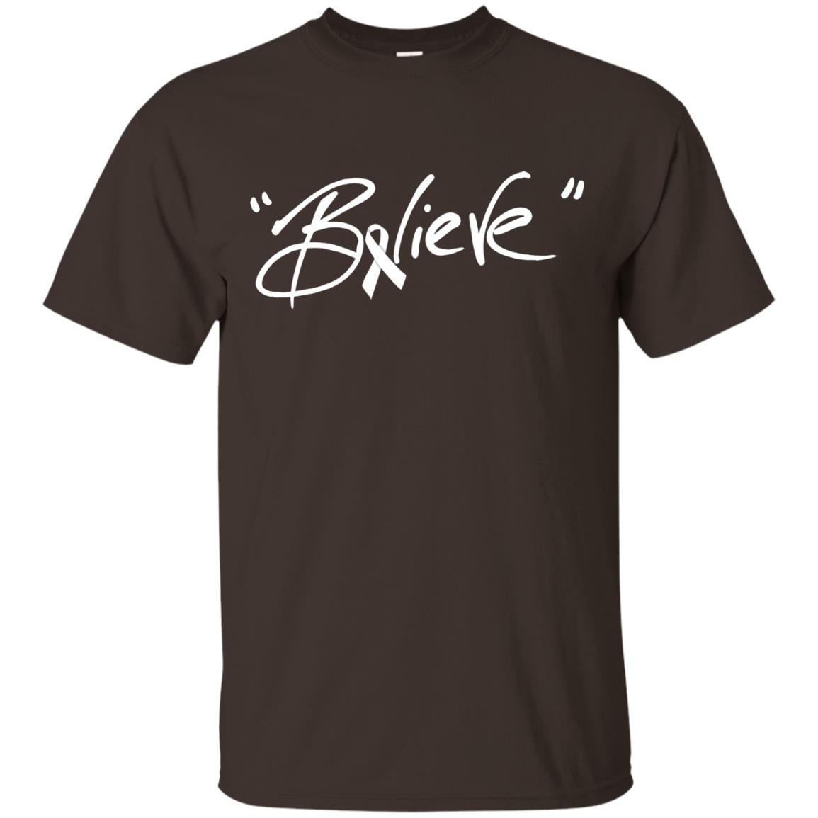 Lung Cancer Awareness Shirt Clear Ribbon Believe Dark Chocolate