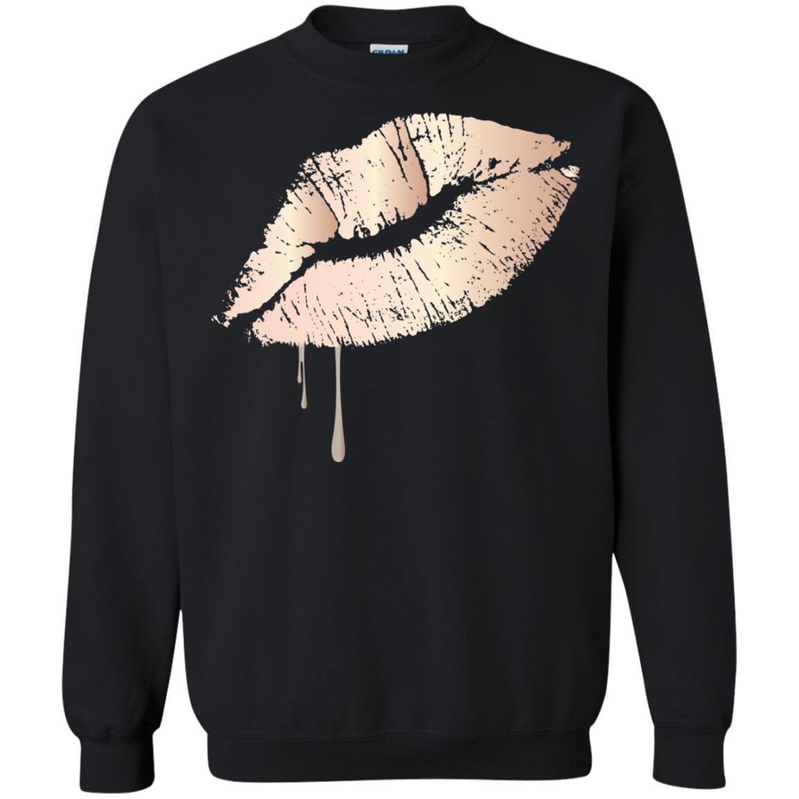 Rose Gold Dripping Lips T-shirt Black