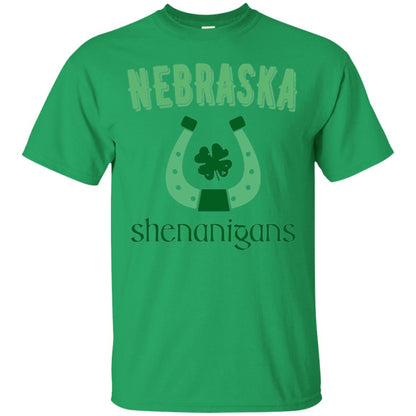Nebraska Shenanigans Horseshoe Clover St Patrick_s Day T-shirt Irish Green