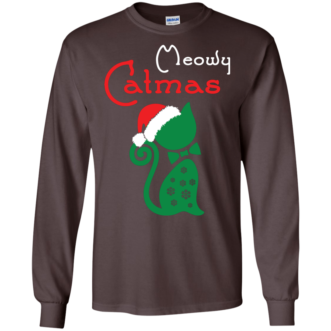 Cat Christmas T-Shirt Meowy Catmas Dark Chocolate
