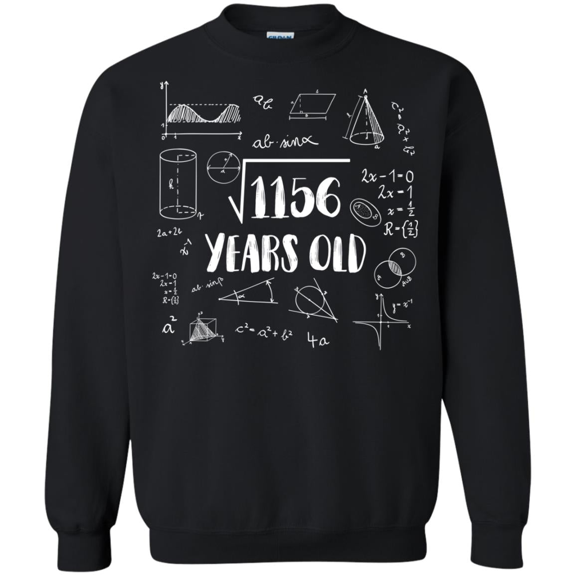 Square Root Of 1156 34th Birthday 34 Years Old Math T-shirt Black