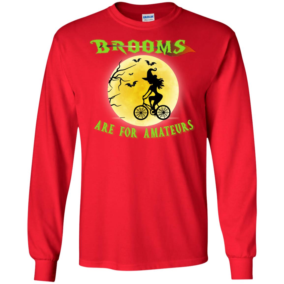 Brooms Are For Amateurs Witches Ride A Bicycle Funny Halloween Shirt Red