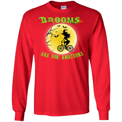 Brooms Are For Amateurs Witches Ride A Bicycle Funny Halloween Shirt Red