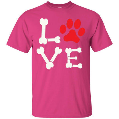 Love My Dog Red Pawprint Dog Bones T-shirt Heliconia