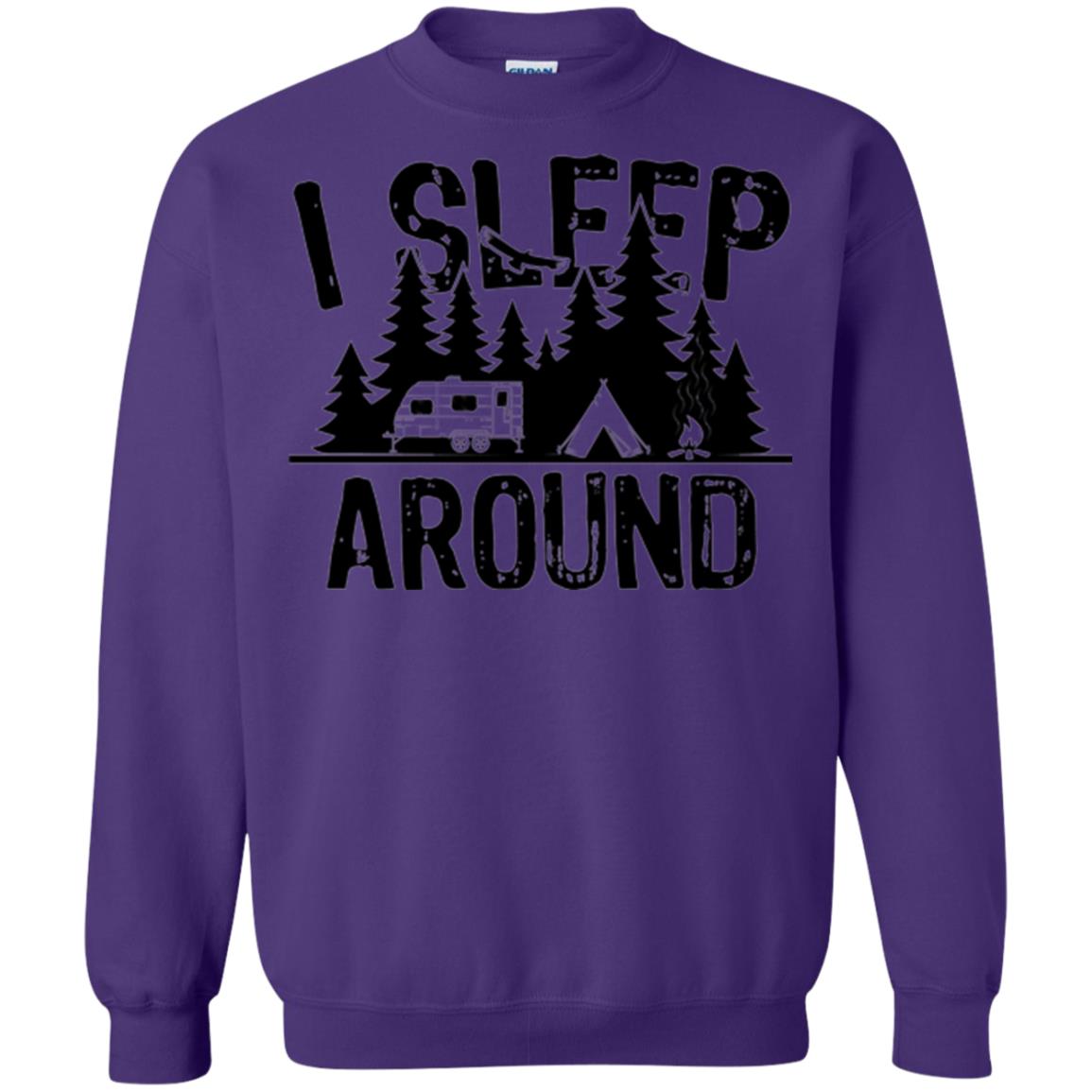 Funny Camping T-shirt I Sleep Around Purple