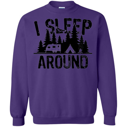 Funny Camping T-shirt I Sleep Around Purple