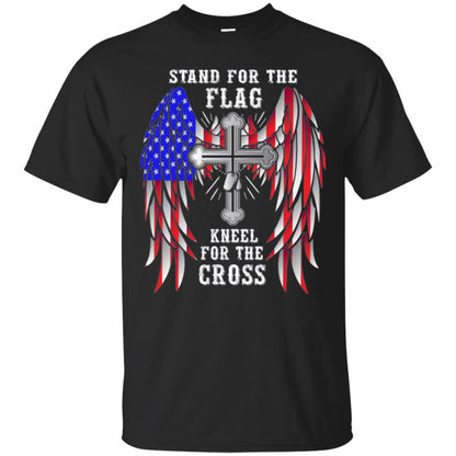 Christian T-shirt Stand For The Flag Kneel For The Cross Black