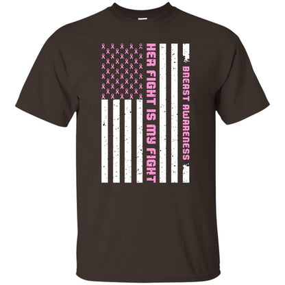 Breast Awareness His Fight Is My Fight Pink Ribbon Stars Flag Of Usa Shirt Dark Chocolate