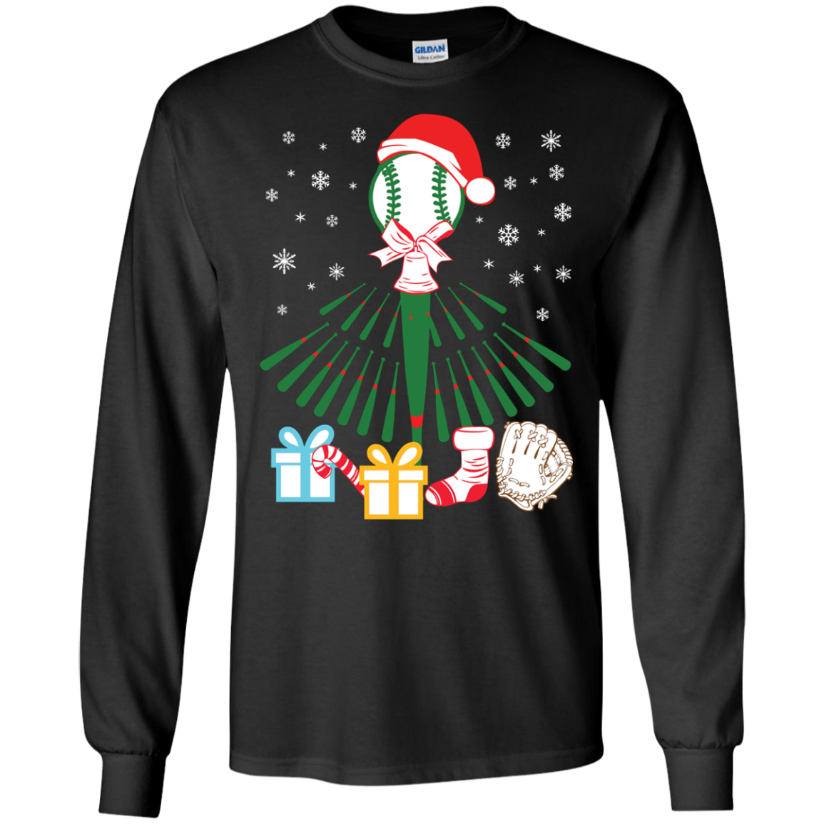 Baseball Christmas T-Shirt Black