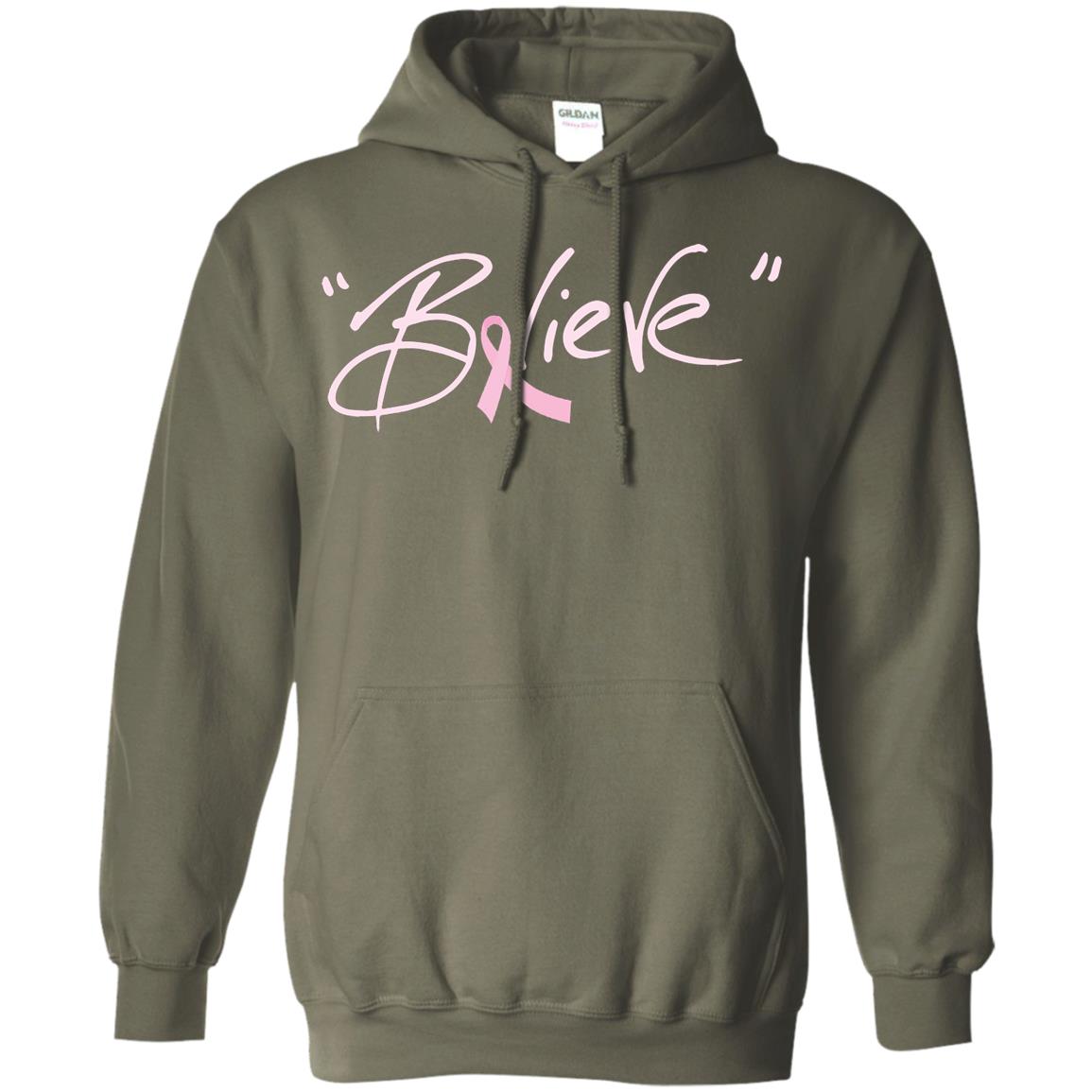 Breast Cancer Awareness Shirt Pink Ribbon Believe Military Green