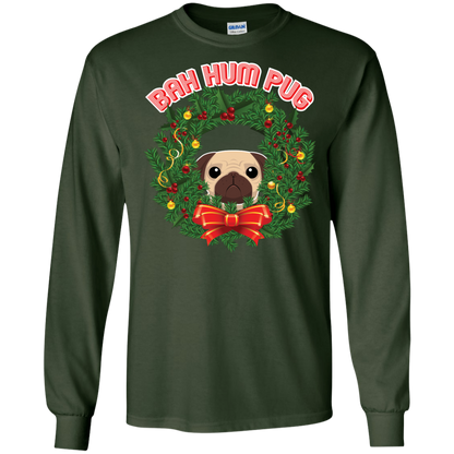 Christmas T-Shirt Bah Hum Pug Forest Green