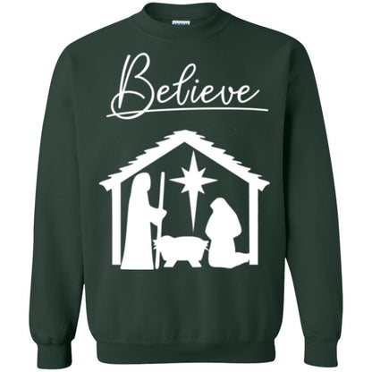 Christian Christmas T-shirt Believe Jesus Celebrate Forest Green
