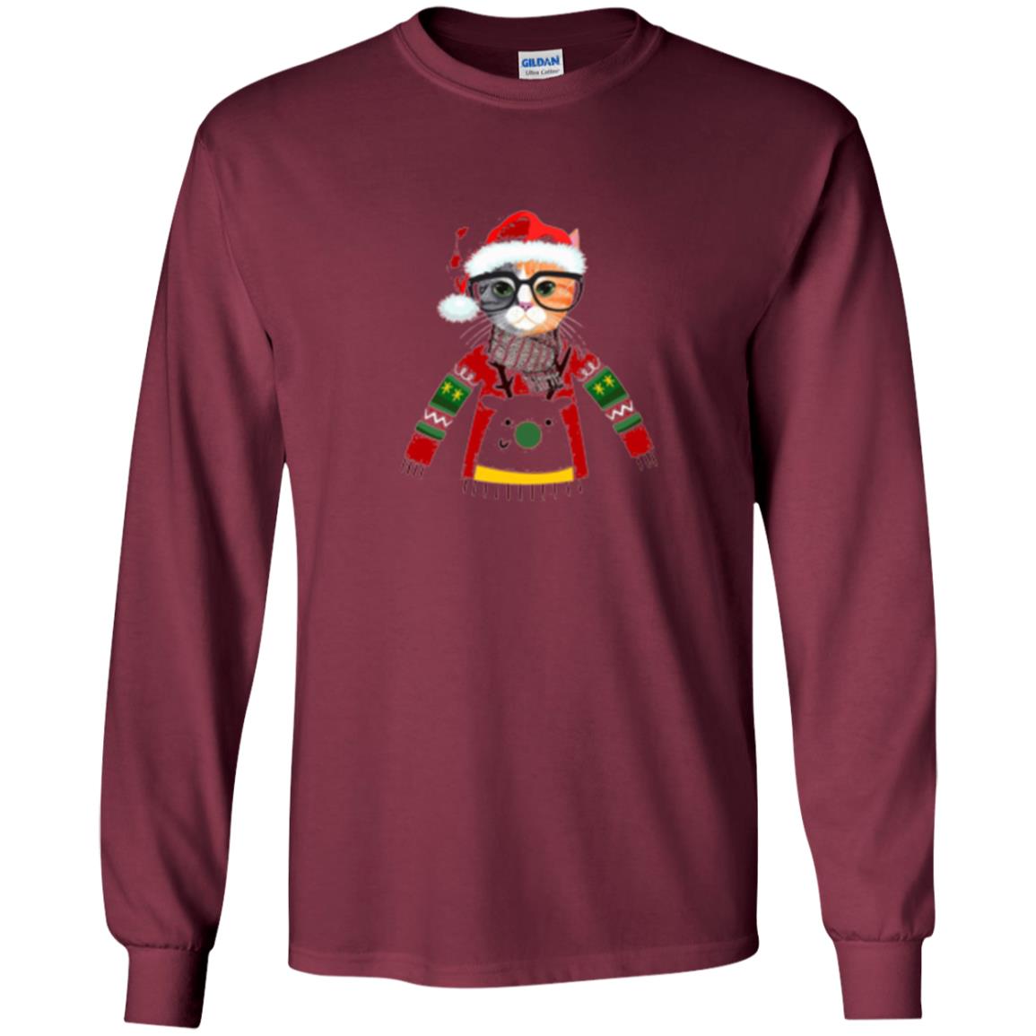 Cat Lovers T-shirt Meowy Christmas Maroon