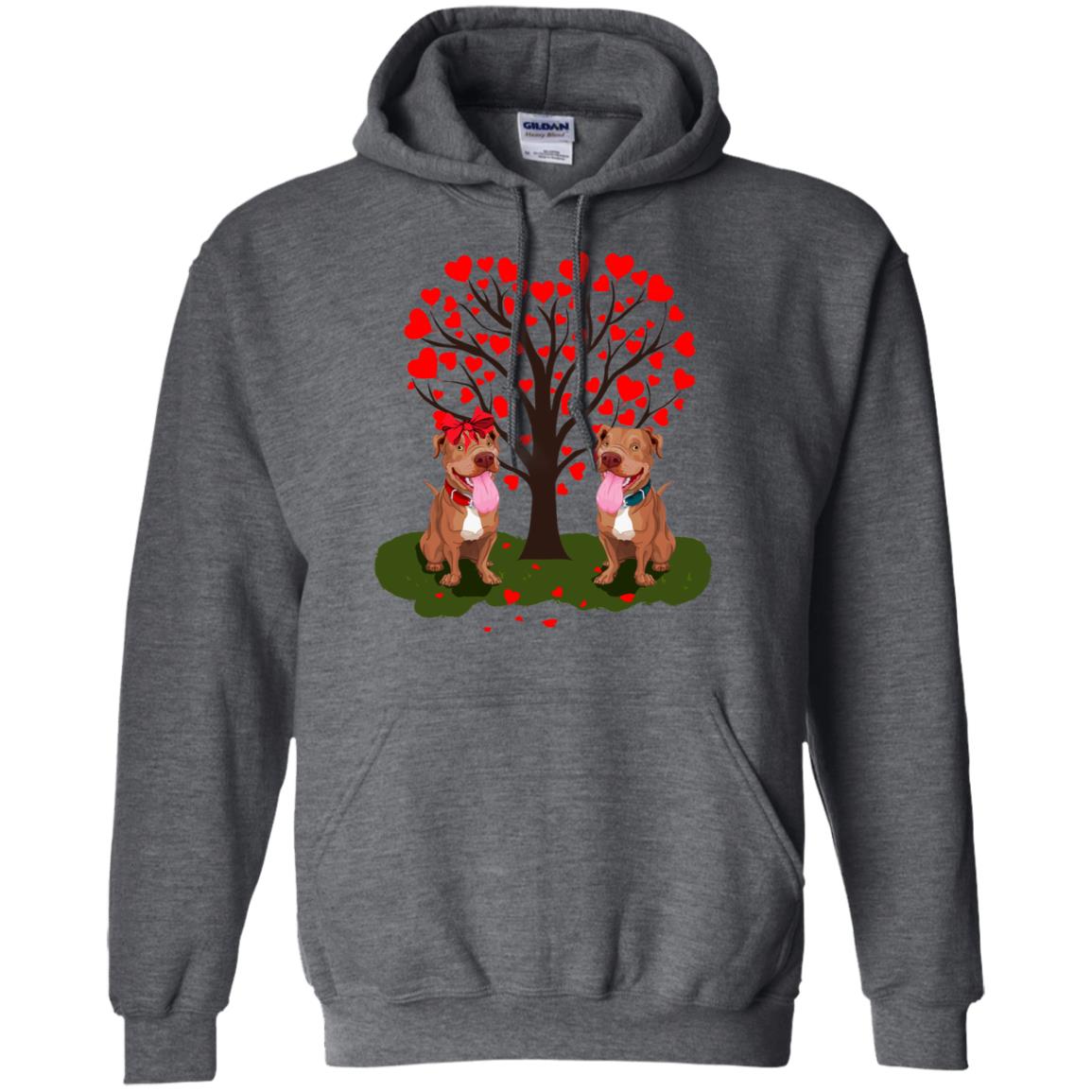 Valentine Pitbull Couple Heart Tree Shirt Dark Heather