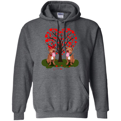 Valentine Pitbull Couple Heart Tree Shirt Dark Heather