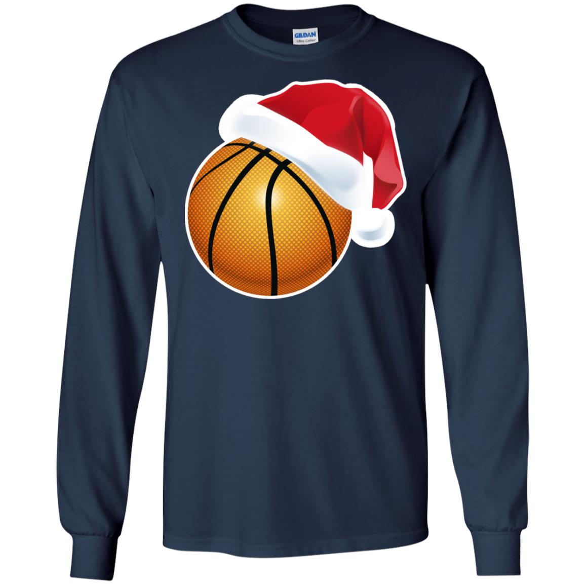 Basketball With Santa Claus Hat X-mas Shirt For Basketball Lovers Navy