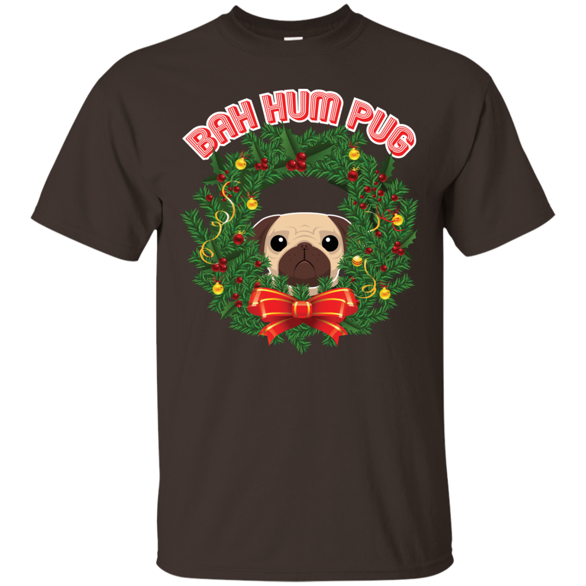 Christmas T-Shirt Bah Hum Pug Dark Chocolate