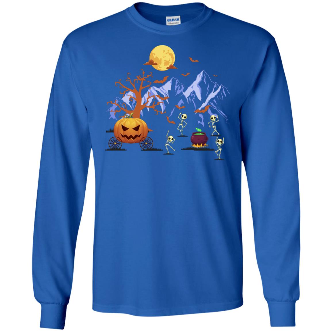 Dancing Skeleton With Pumpkin Funny Halloween Gift Shirt Royal